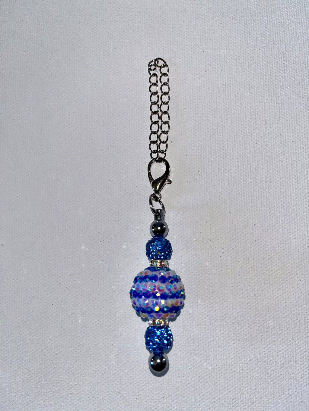 Sparkly Iridescent Blue & White-Striped Cup Charm w/Rhinestone Accents