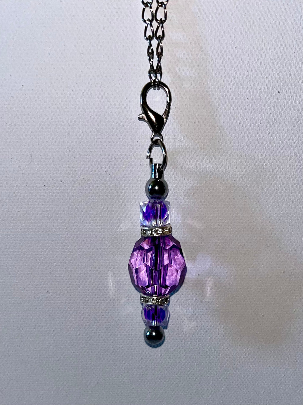 Purple Multi-Faceted Crystal Drop Cup Charm w/Sparkly Rhinestone Accents
