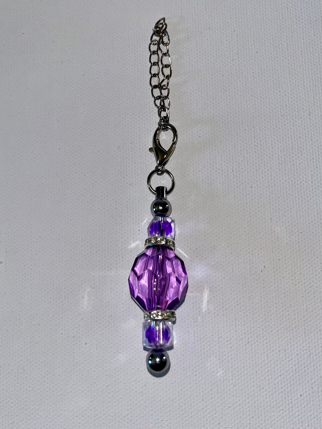 Purple Multi-Faceted Crystal Drop Cup Charm w/Sparkly Rhinestone Accents