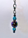 Iridescent Multicolored Cup Charm w/Turquoise & Purple Rhinestone Accented Beads