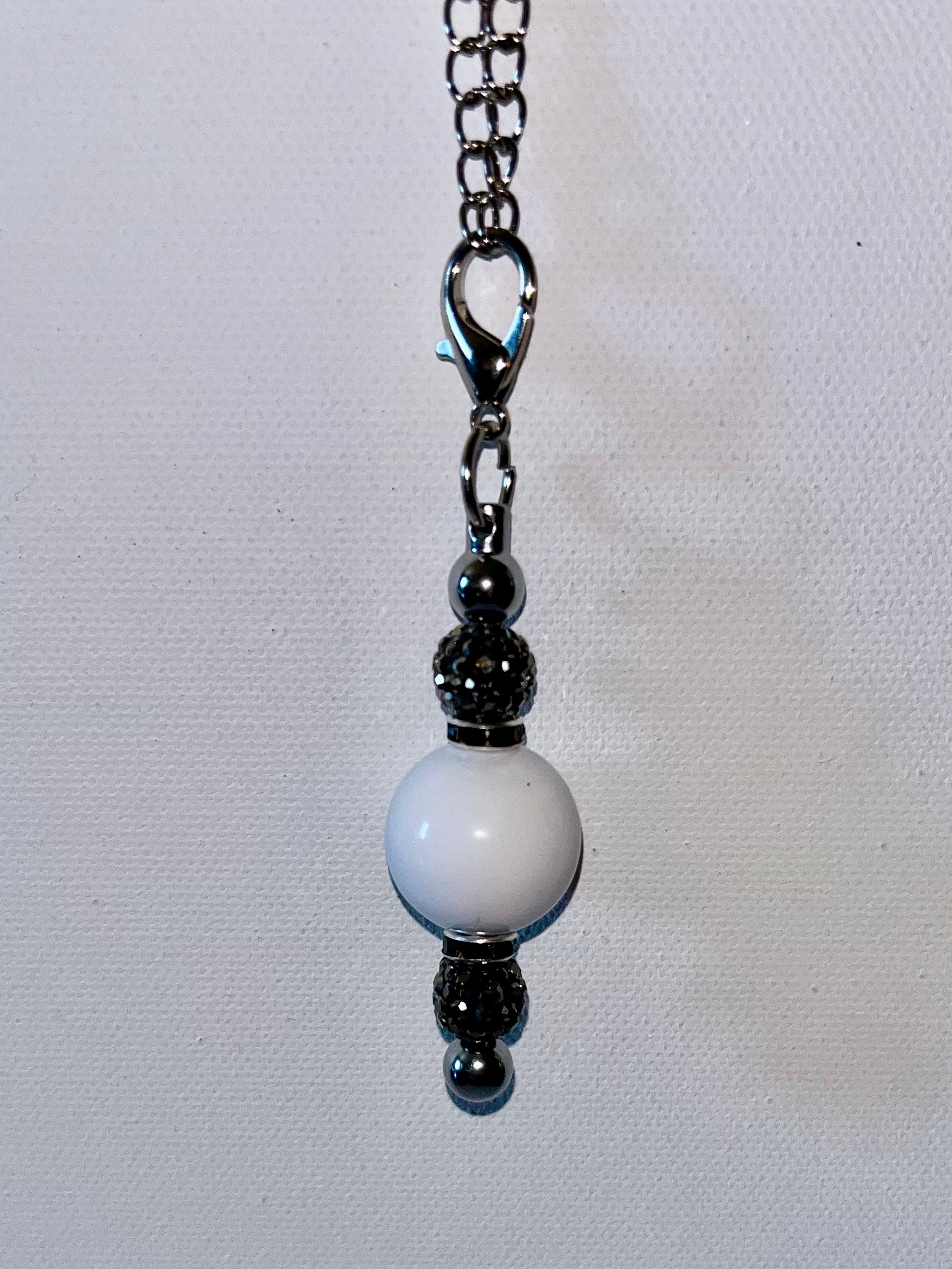 White Bead and Black Rhinestone Accented Cup Charm