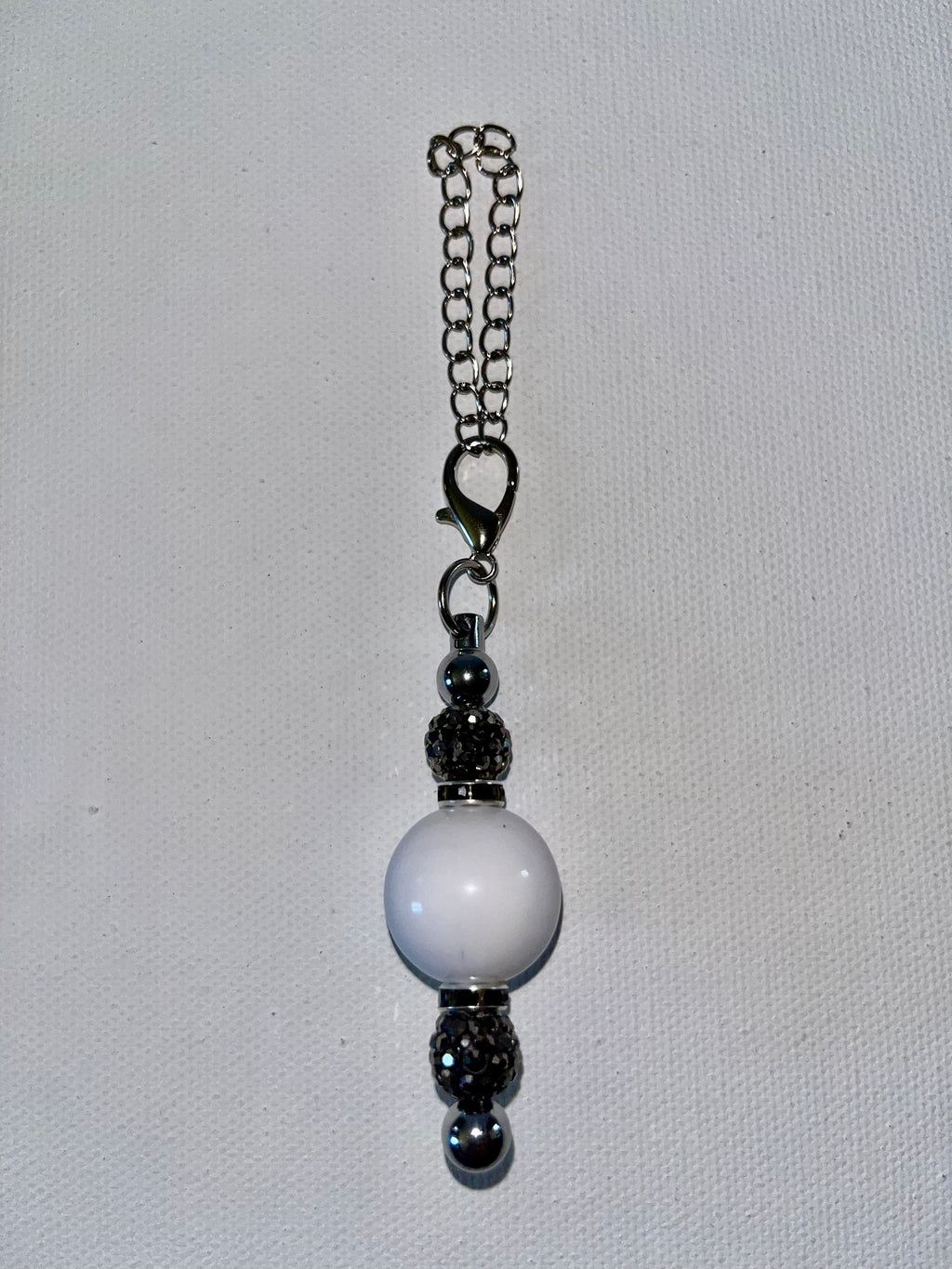 White Bead and Black Rhinestone Accented Cup Charm