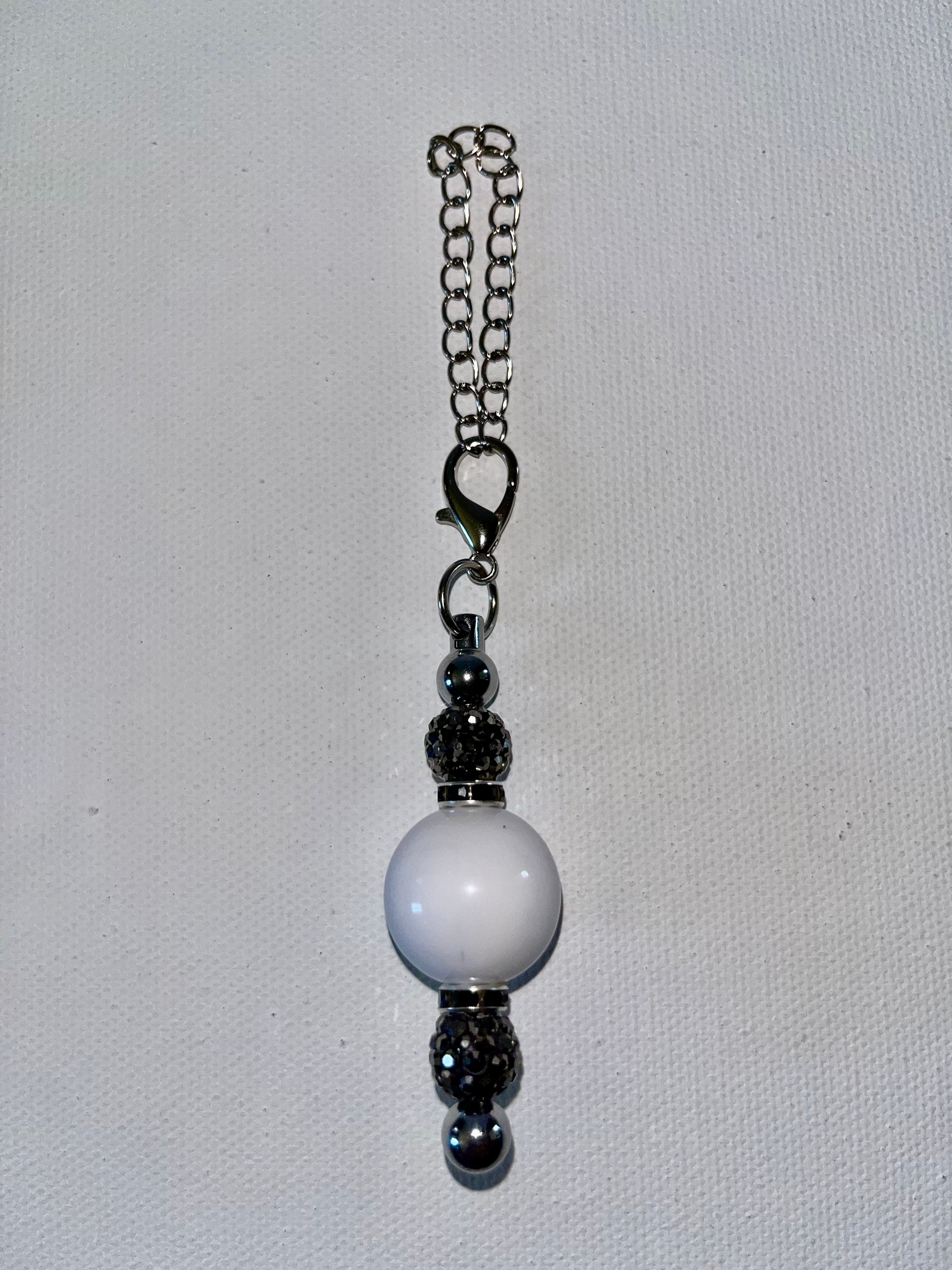 White Bead and Black Rhinestone Accented Cup Charm