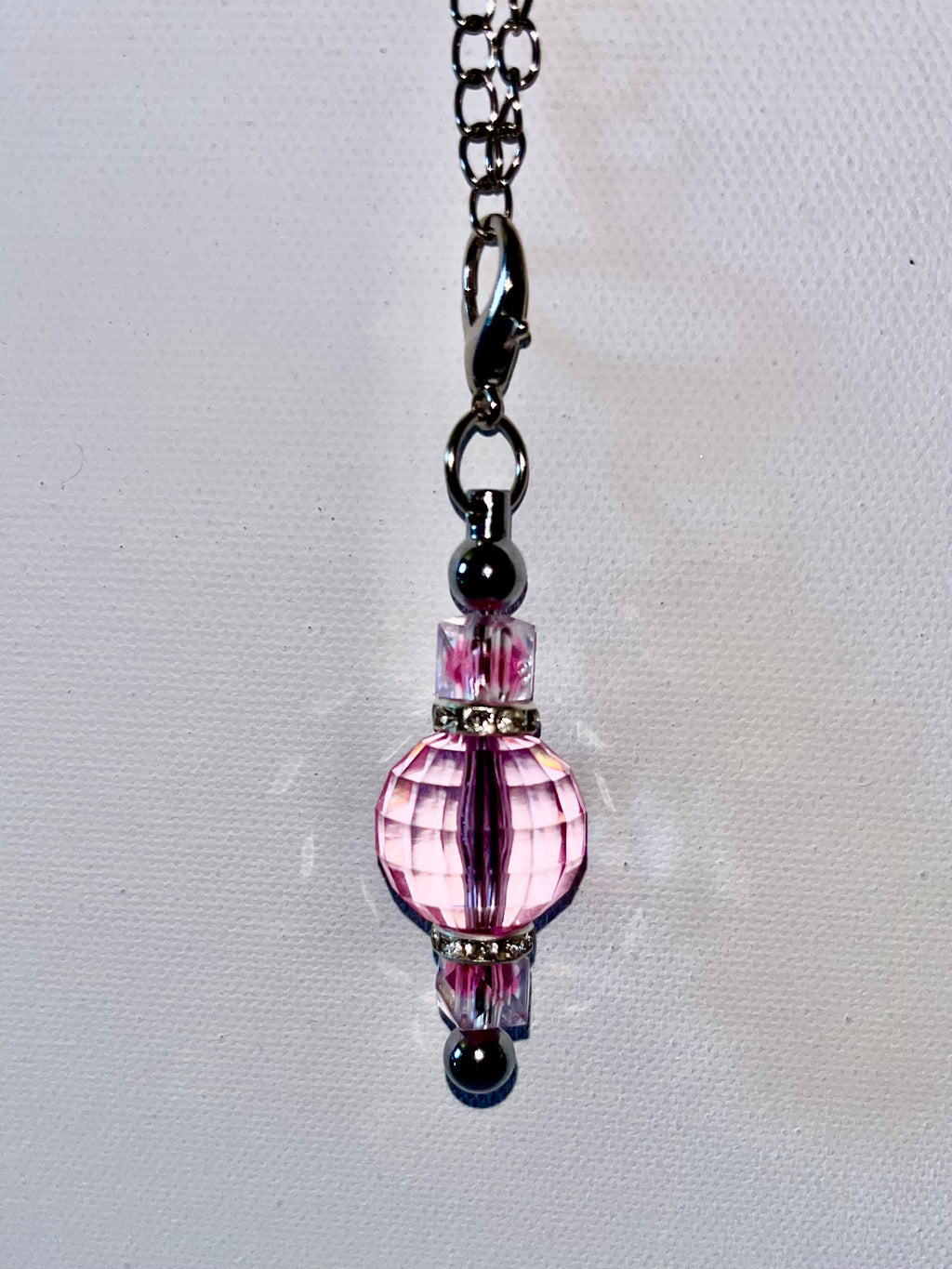 Delicate Faceted Pink Crystal Cup Charm w/Rhinestone Accents