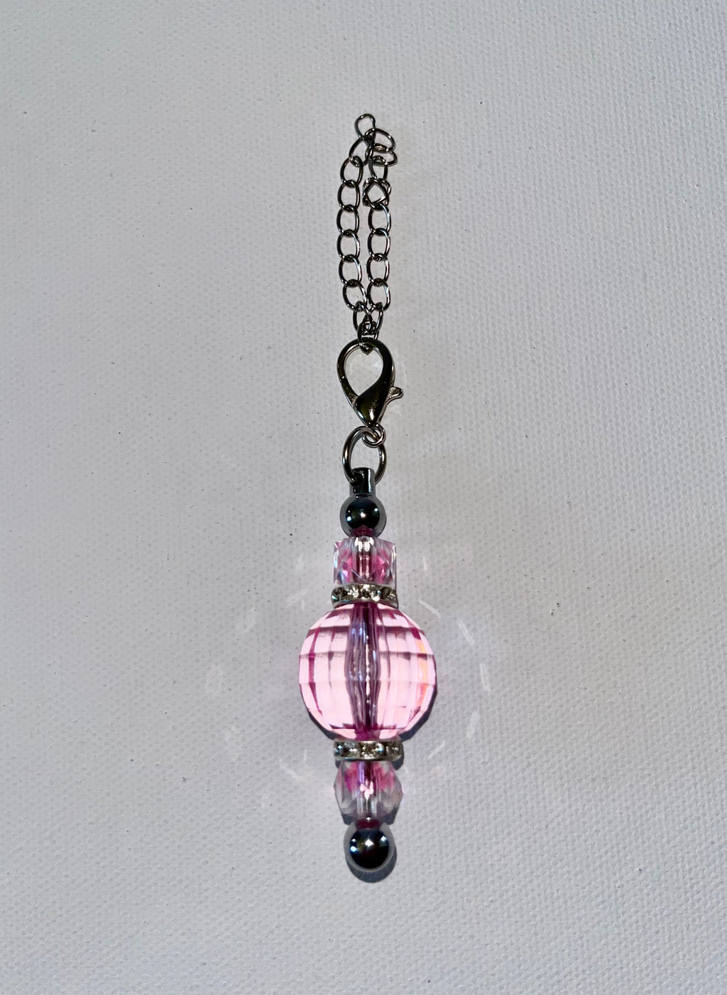 Delicate Faceted Pink Crystal Cup Charm w/Rhinestone Accents