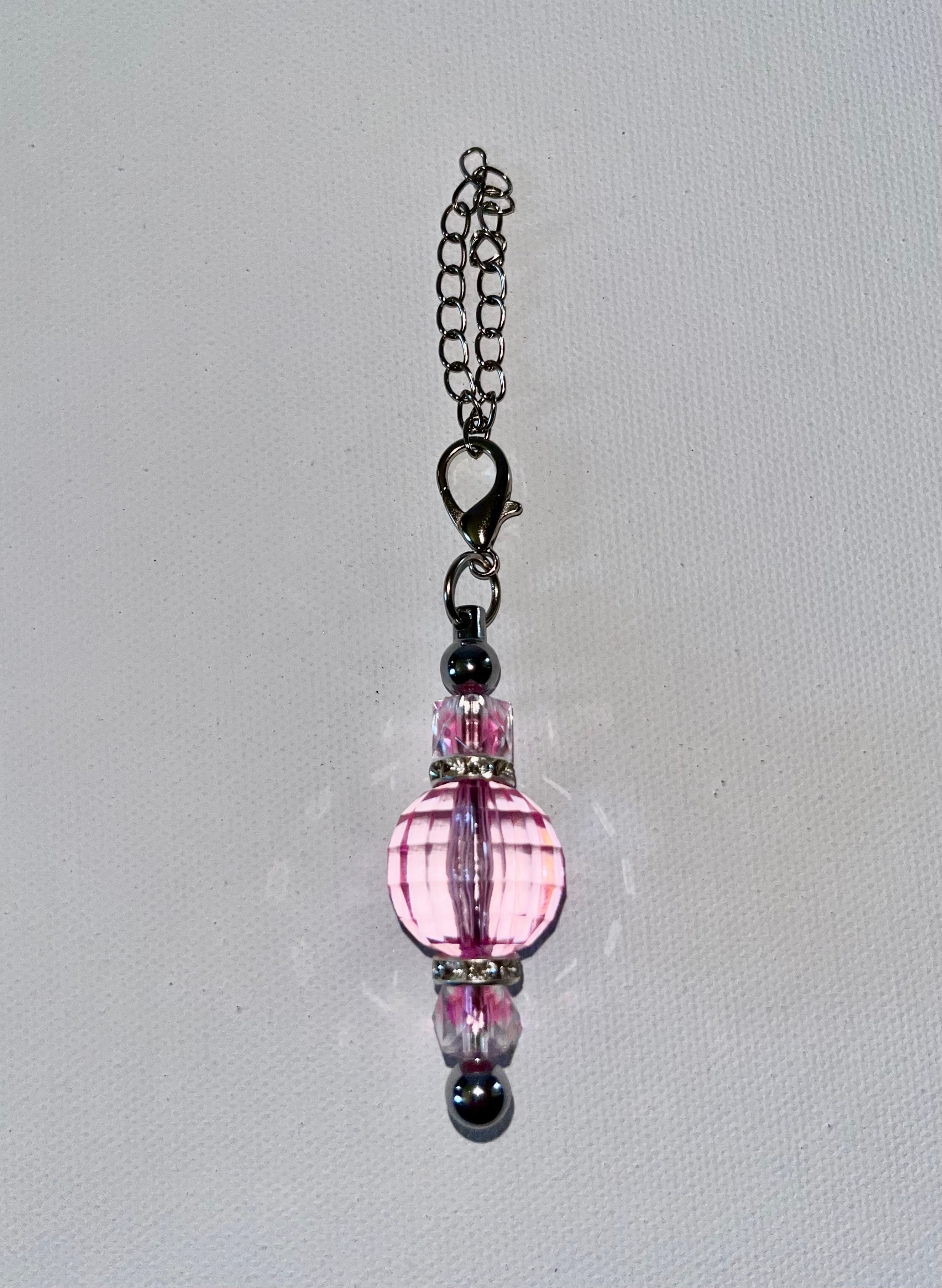 Delicate Faceted Pink Crystal Cup Charm w/Rhinestone Accents