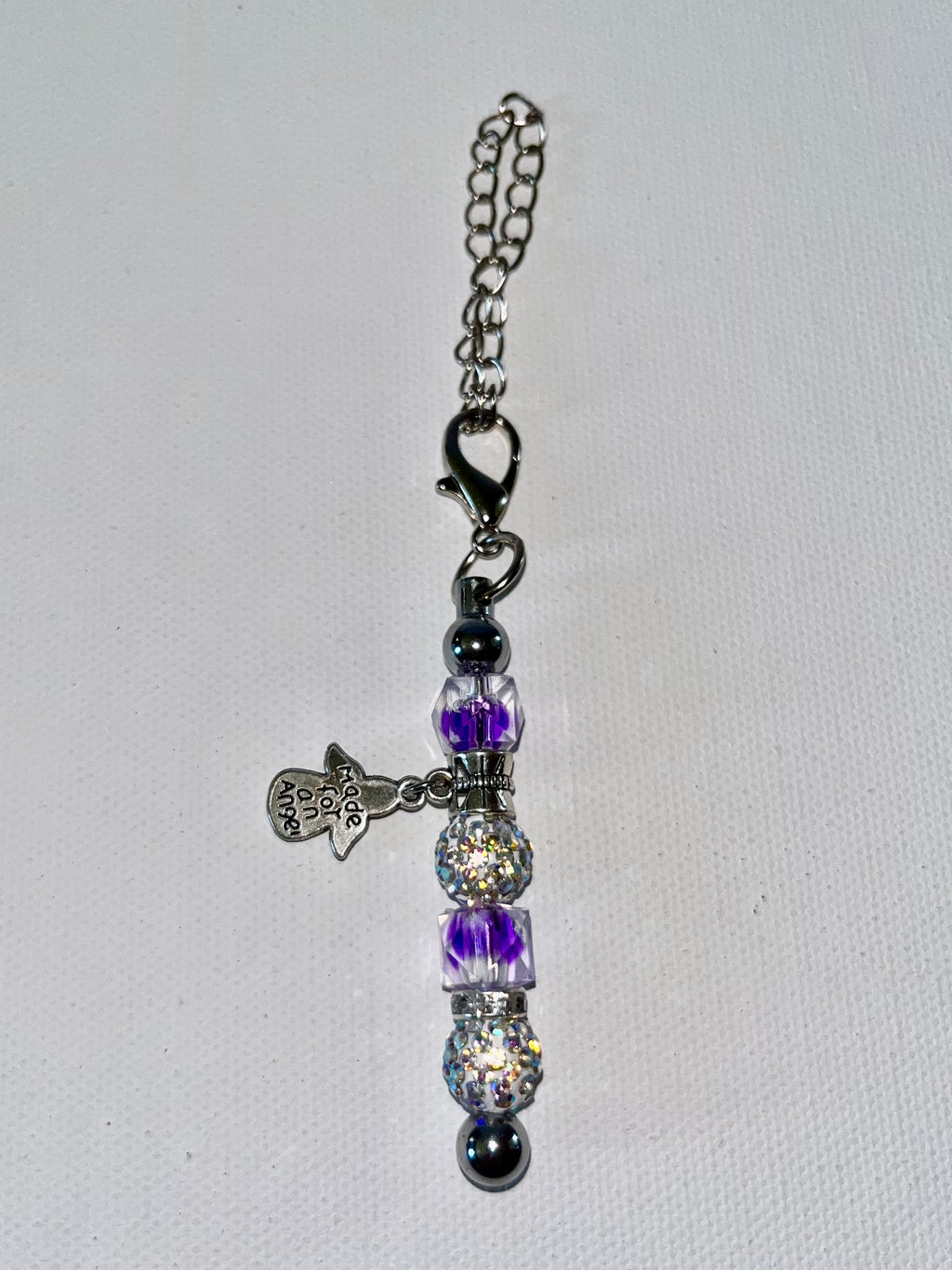 Sparkly Purple Faceted Crystal Bead Cup Charm w/Angel Charm & Rhinestone Accents