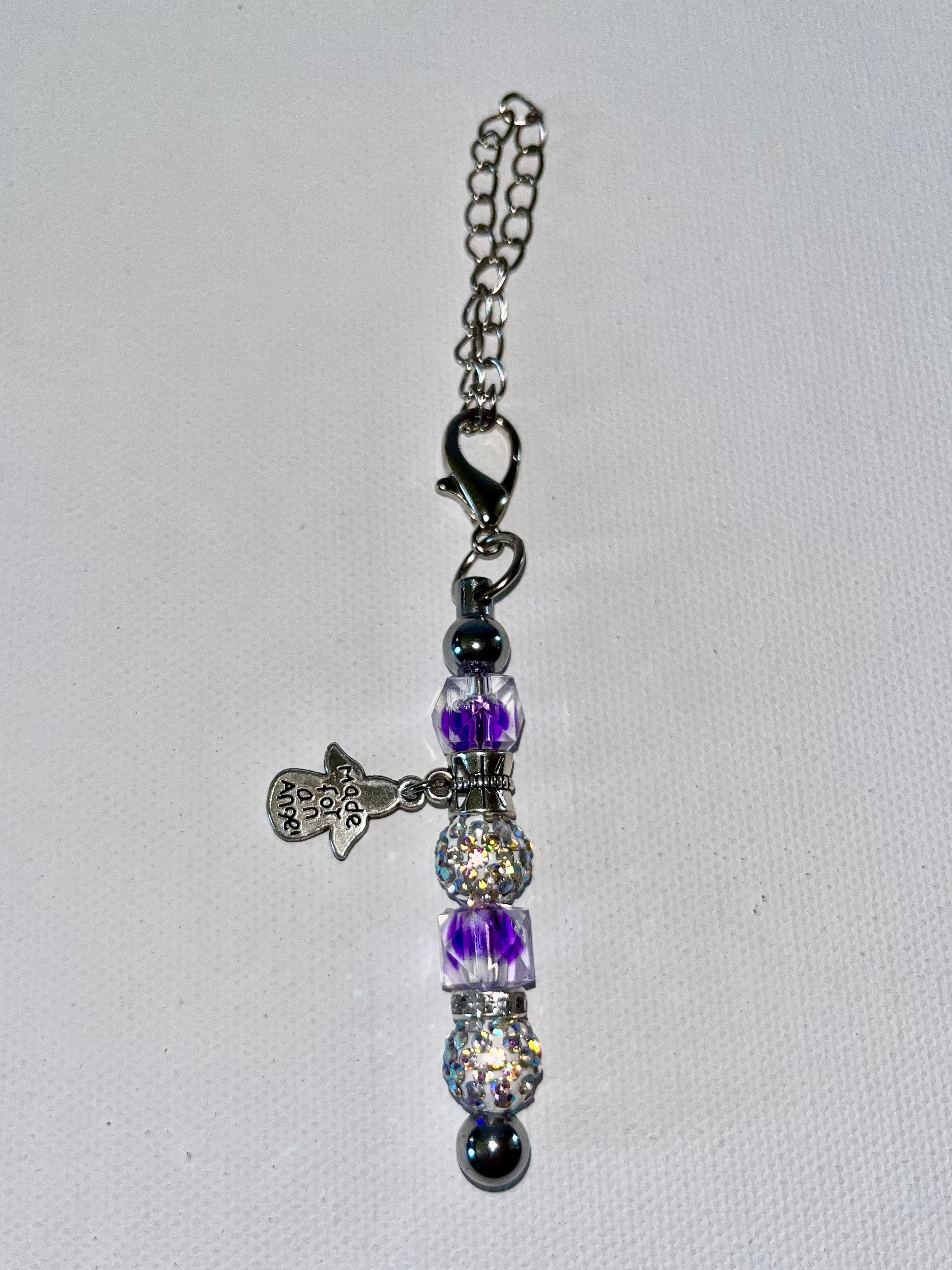 Sparkly Purple Faceted Crystal Bead Cup Charm w/Angel Charm & Rhinestone Accents