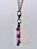 Pink Bead “Dog Mom” Silver Cup Charm with Rhinestone-Accented Flower Charms