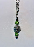 Silver-Tone Cup Charm with Sparkly Green Accents & Silver Crystal Bead Charms