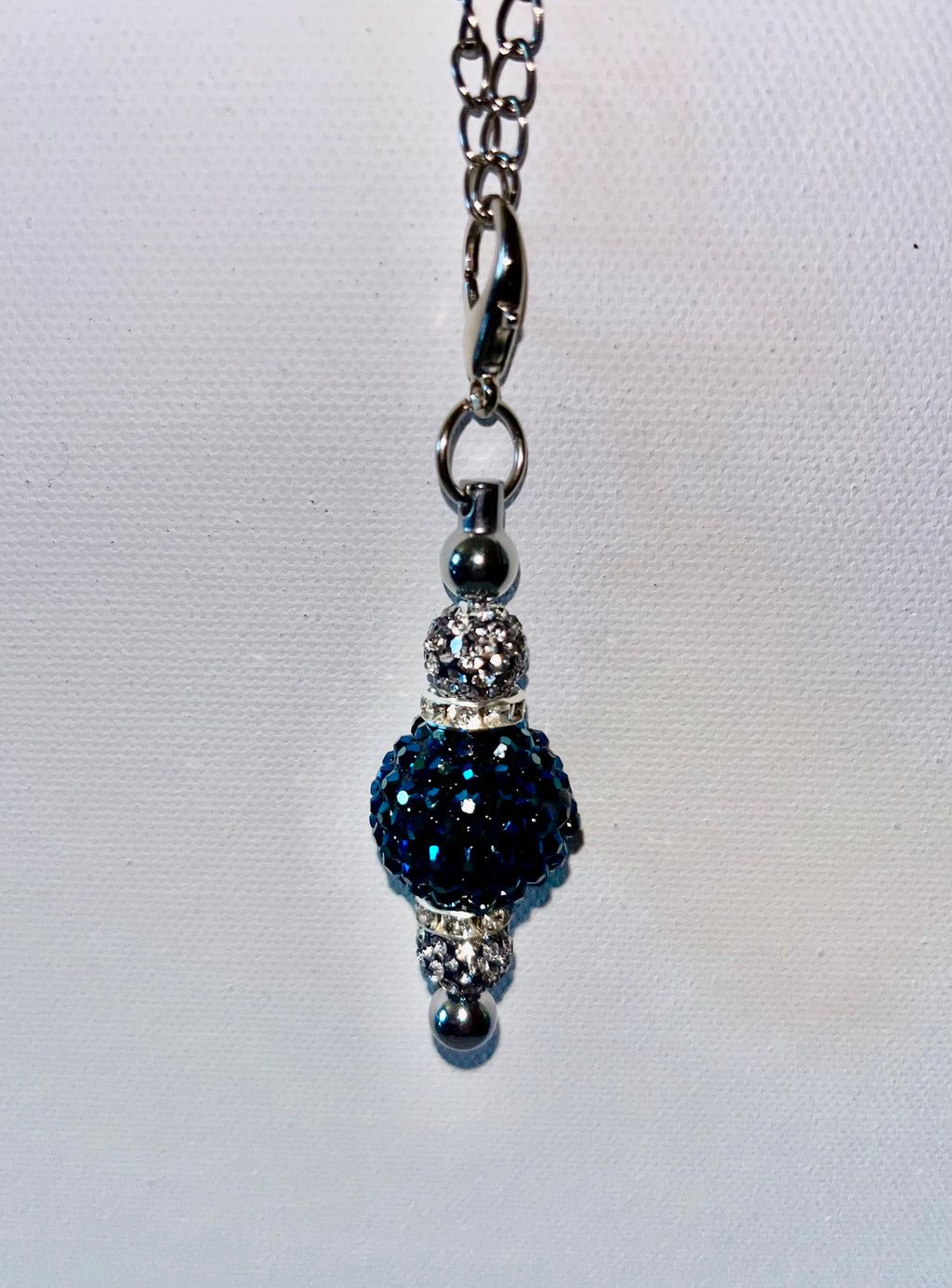 Iridescent Dark Blue Crystal Pavé Cup Charm w/Silver Accents