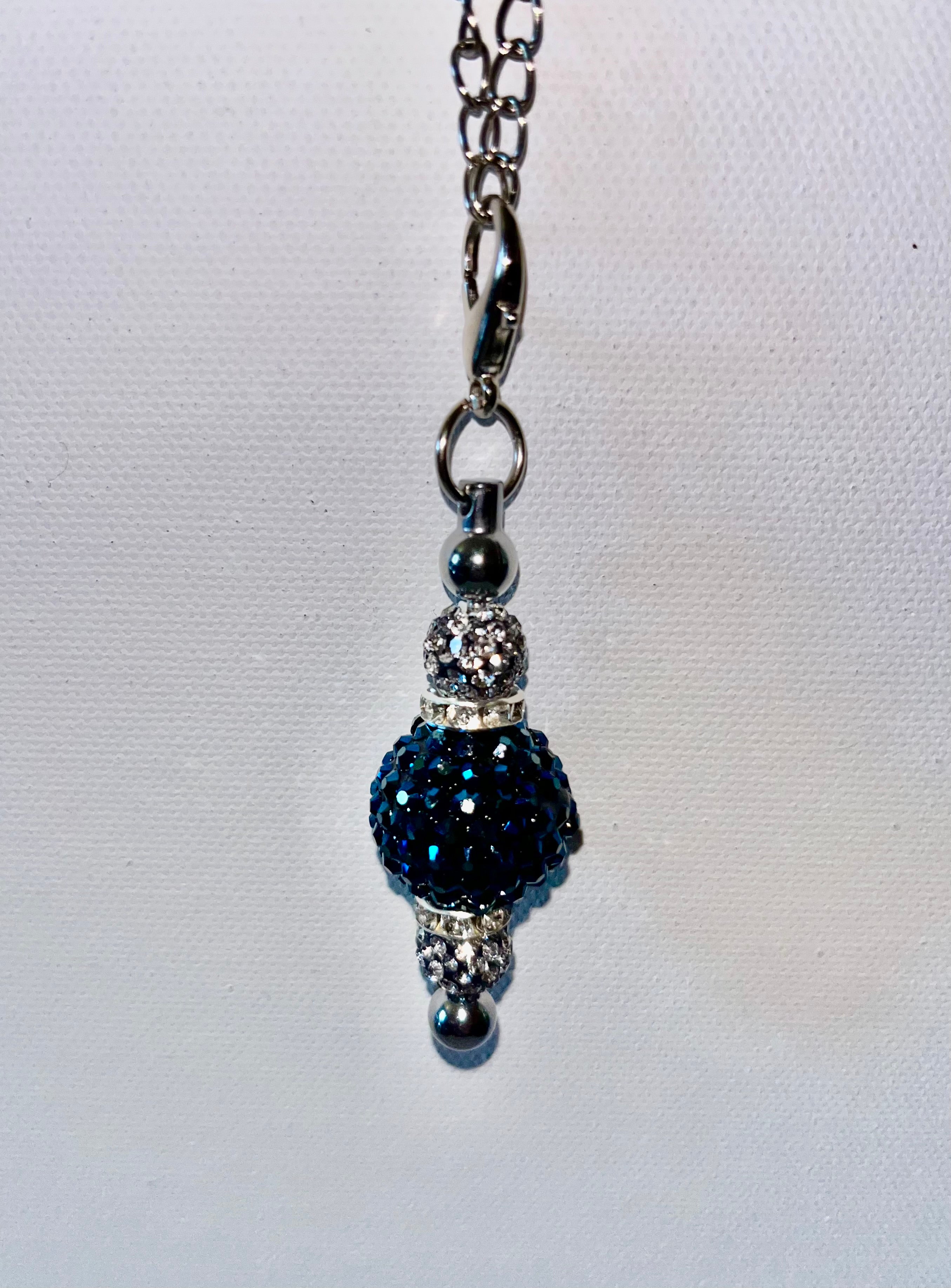 Iridescent Dark Blue Crystal Pavé Cup Charm w/Silver Accents