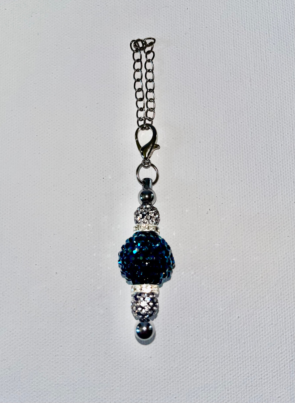Iridescent Dark Blue Crystal Pavé Cup Charm w/Silver Accents