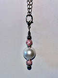 Silver-Tone Pearl Pendant Cup Charm w/Pink Rhinestone Accents