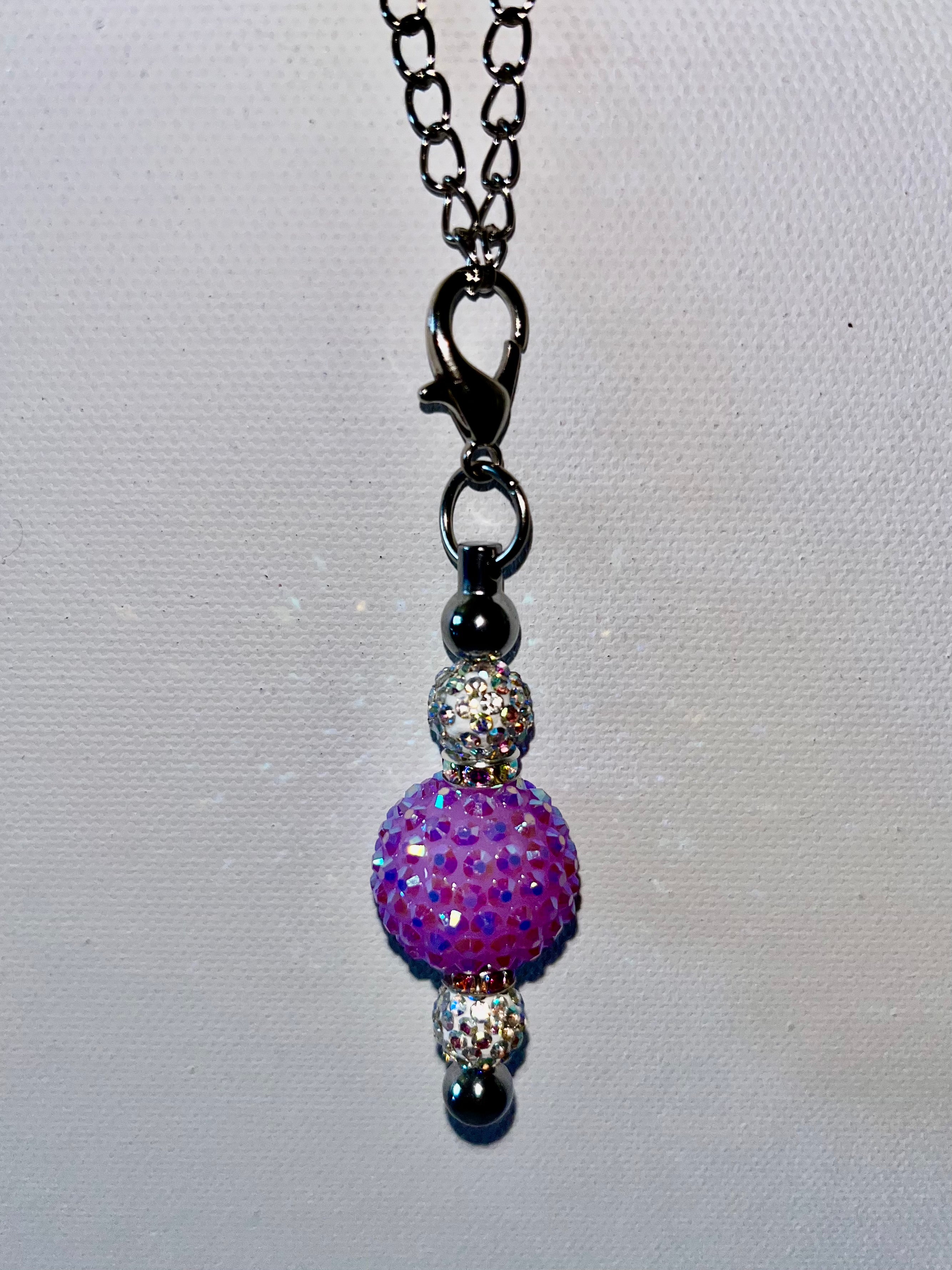 Purple Crystal Pavé Beaded Cup Charm w/Silver-Tone Chain