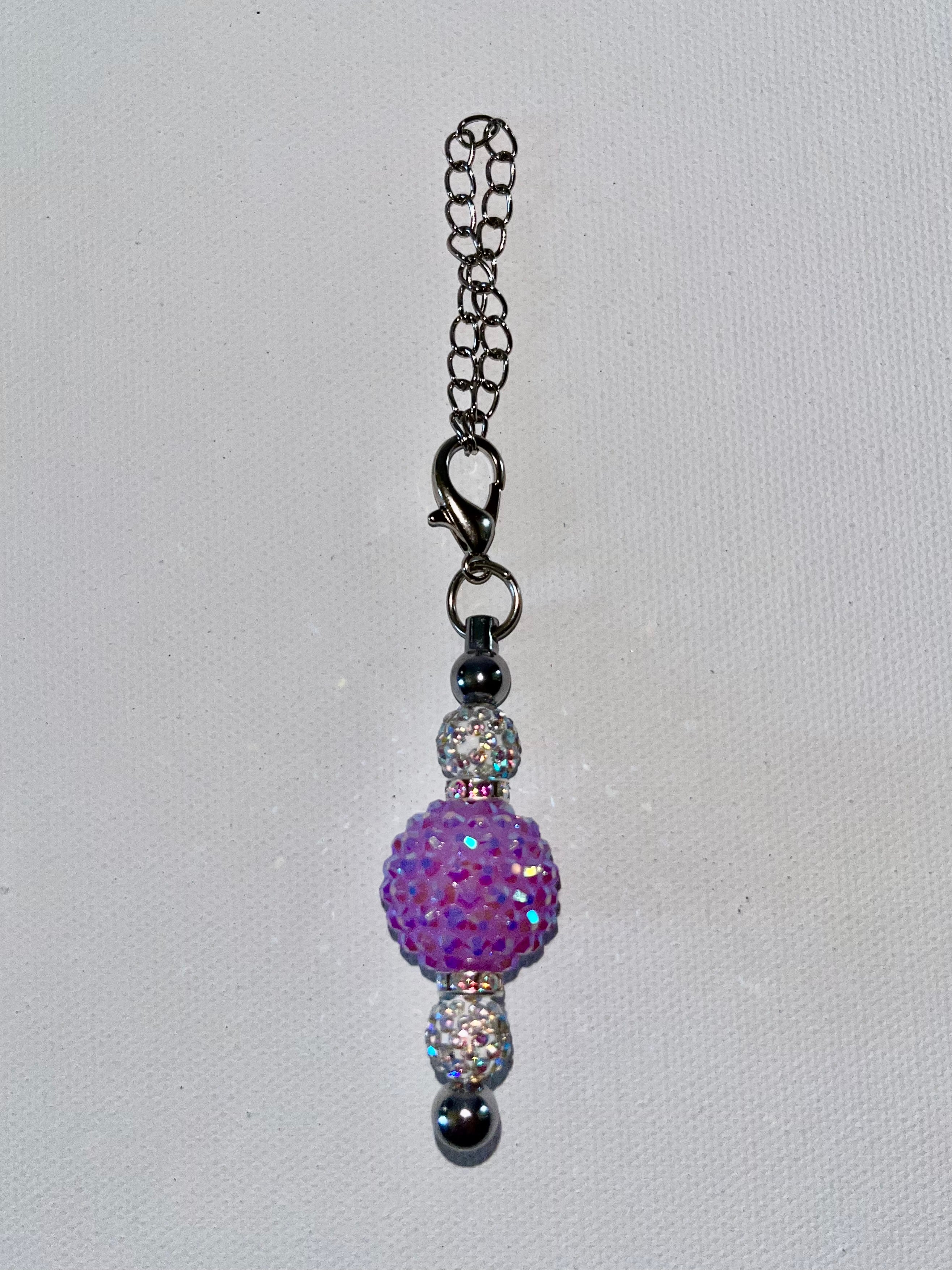 Purple Crystal Pavé Beaded Cup Charm w/Silver-Tone Chain