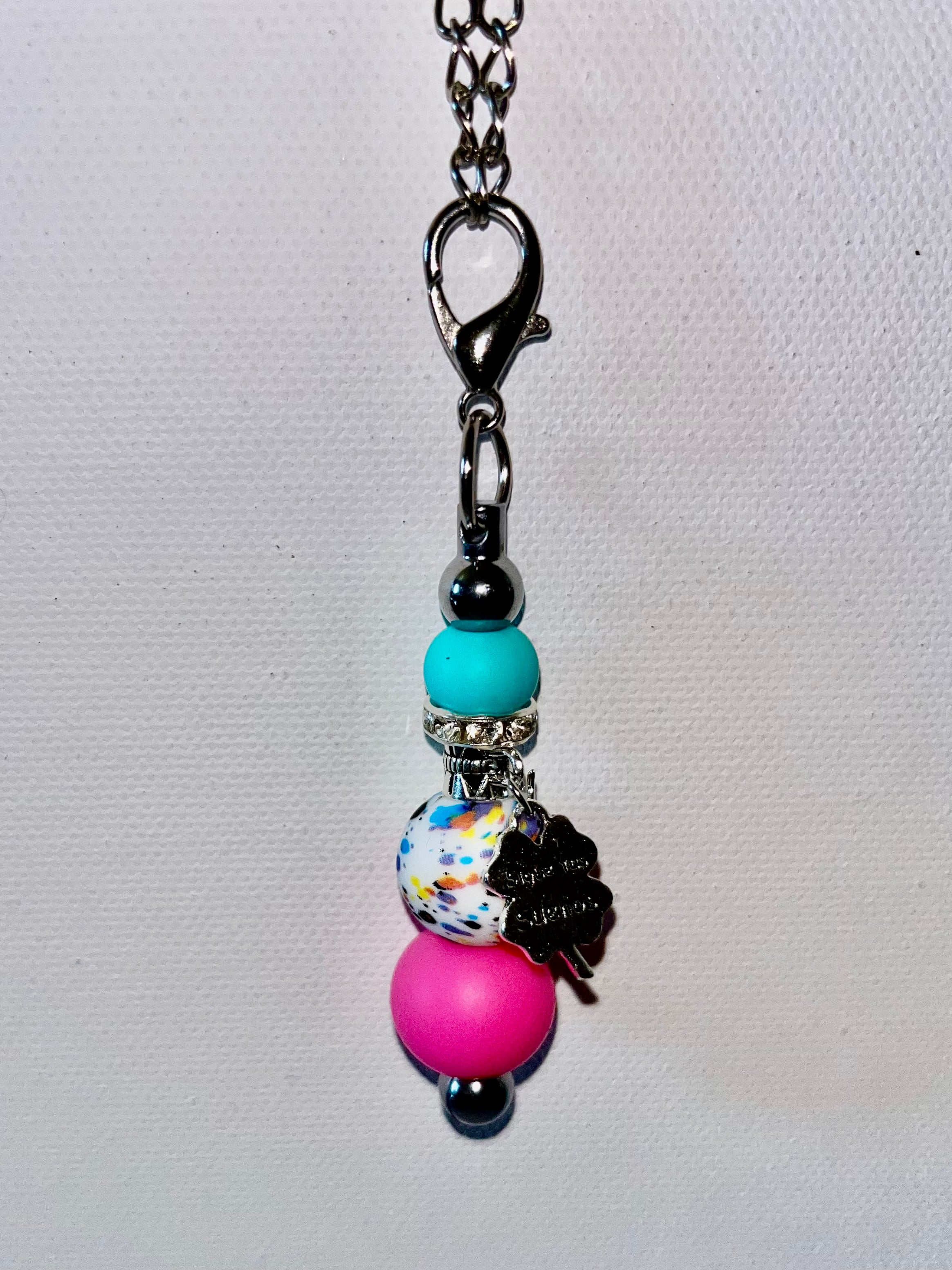 “Sigue Tus Sueños” Colorful Beaded Cup Charm w/Clover Tag