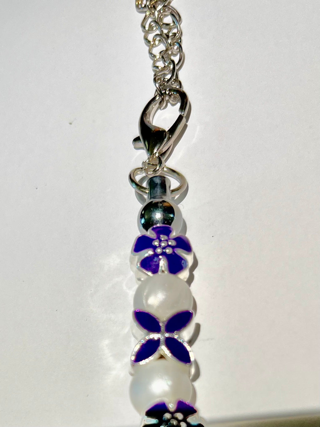 Shiny Pearl, Silver and Purple Floral Beaded Cup Charm