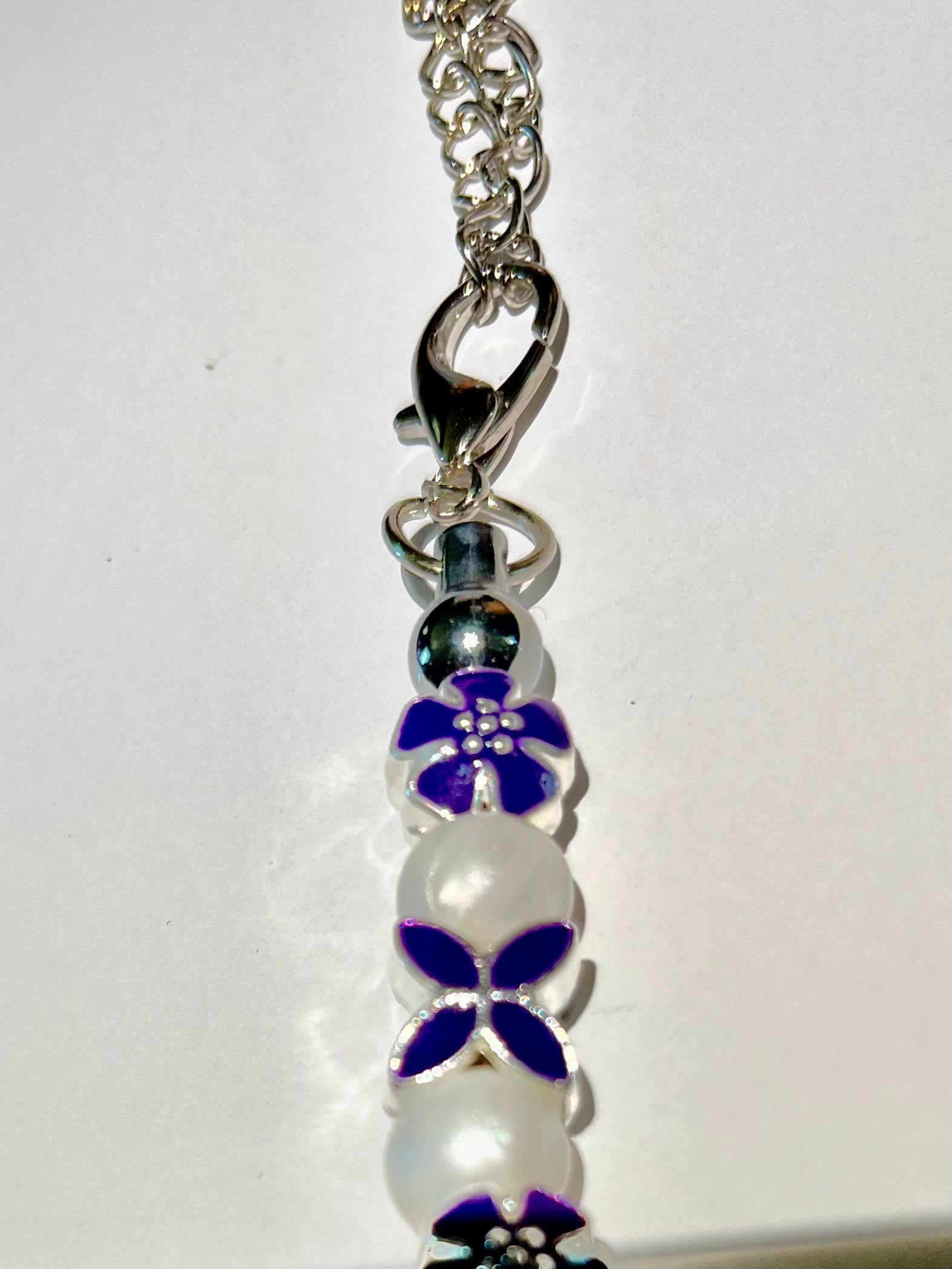 Shiny Pearl, Silver and Purple Floral Beaded Cup Charm