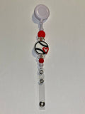 Retractable Badge Reel Featuring White Baseball w/Red Heart, Red & Crystal Beads