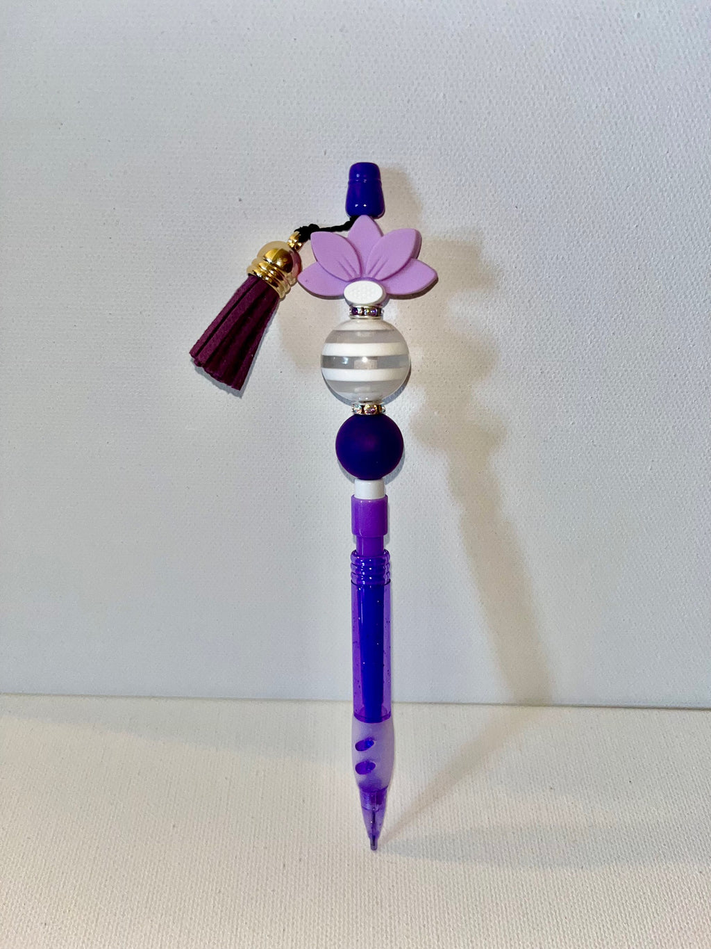 Novelty Purple Mechanical Pencil w/Rhinestone/Elegant Flower/Focal Bead Accents