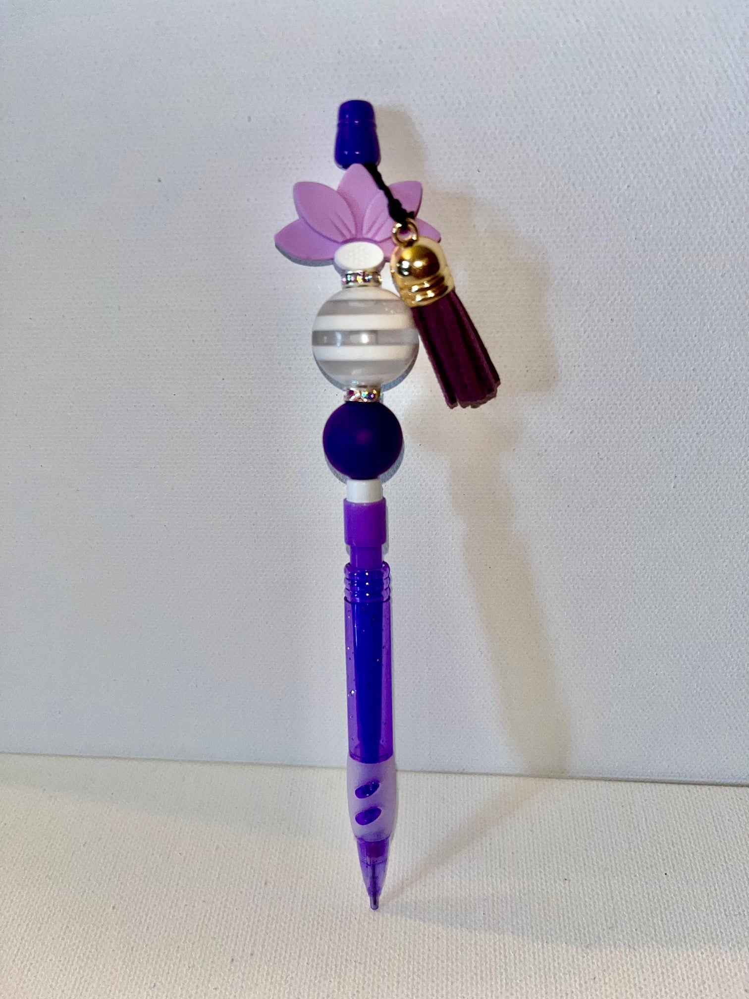 Novelty Purple Mechanical Pencil w/Rhinestone/Elegant Flower/Focal Bead Accents