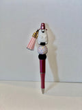 Decorative Pink Polar Bear Tassel Ballpoint Pen w/Lg Round Rhinestone Focal Bead