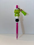 Glittery Pink Mechanical Pencil w/Green Frog Topper, Rhinestone Accents & Tassel