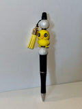 Yellow Chick Charm Ballpoint Pen w/Pearly White, Rhinestone & Tassel Accents
