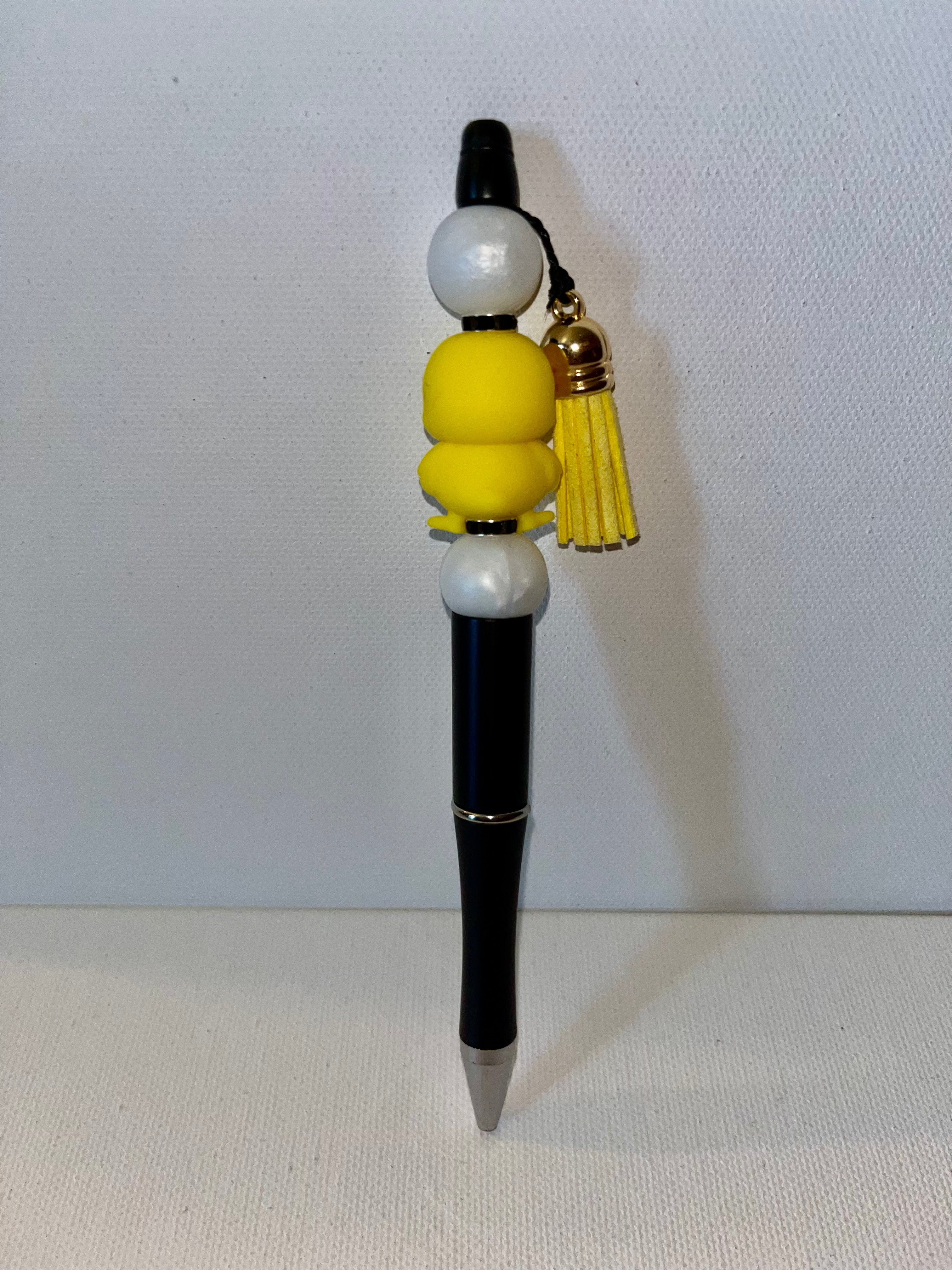 Yellow Chick Charm Ballpoint Pen w/Pearly White, Rhinestone & Tassel Accents