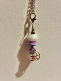 Striped Pearly White/Blue/Purple Beaded Cup Charm w/a Moon & Star Charm Accent