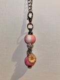Orange Flower Beaded Cup Charm w/Iridescent Rhinestone & Marbled Pink Accents