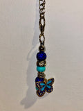 Silver/Turquoise Beaded Cup Charm w/Blue Rhinestone Accents & Enamel Butterfly