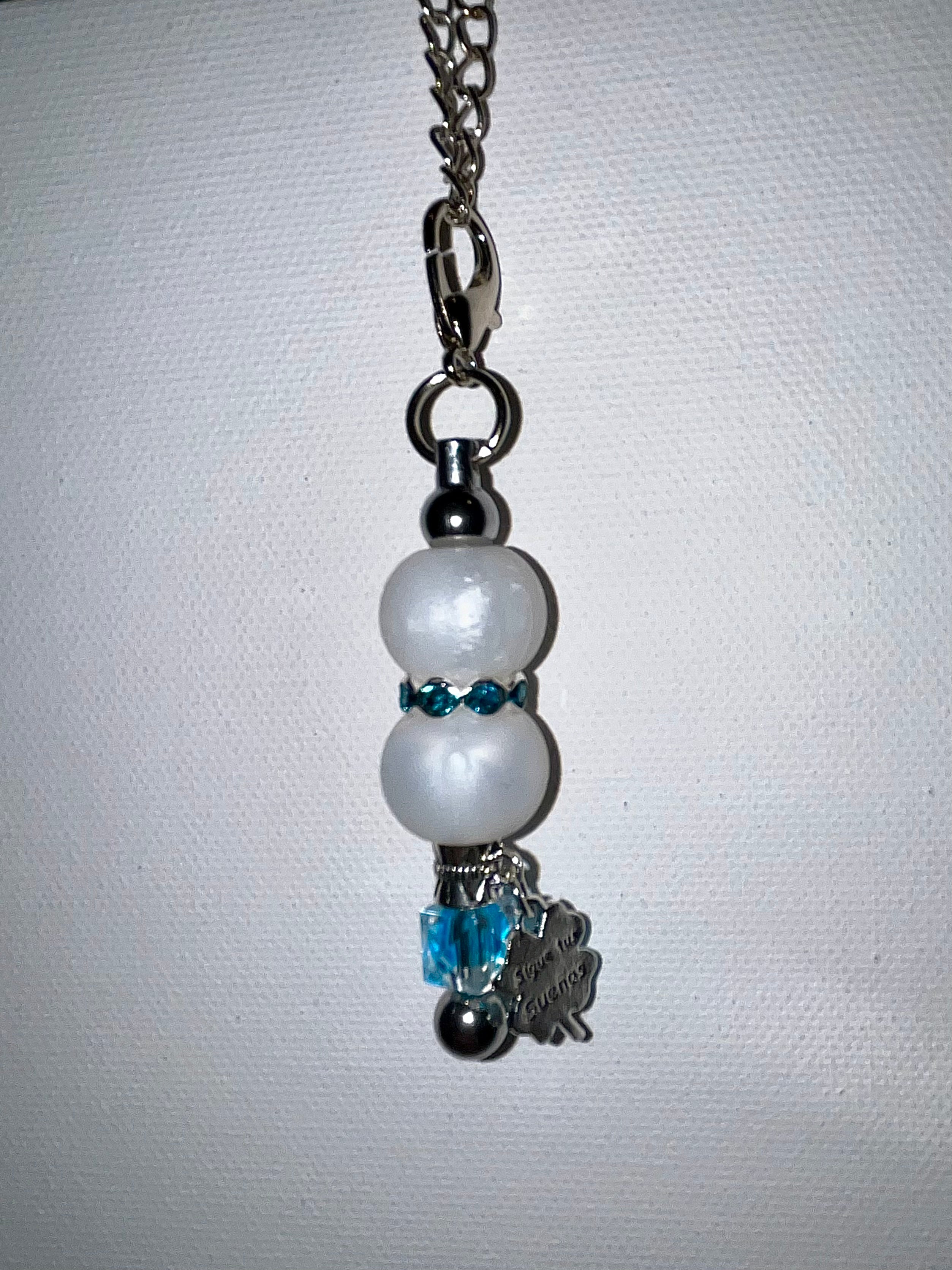 “Sigue Tus Sueños” Pearl and Teal Crystal Accent Silver-Tone Cup Charm