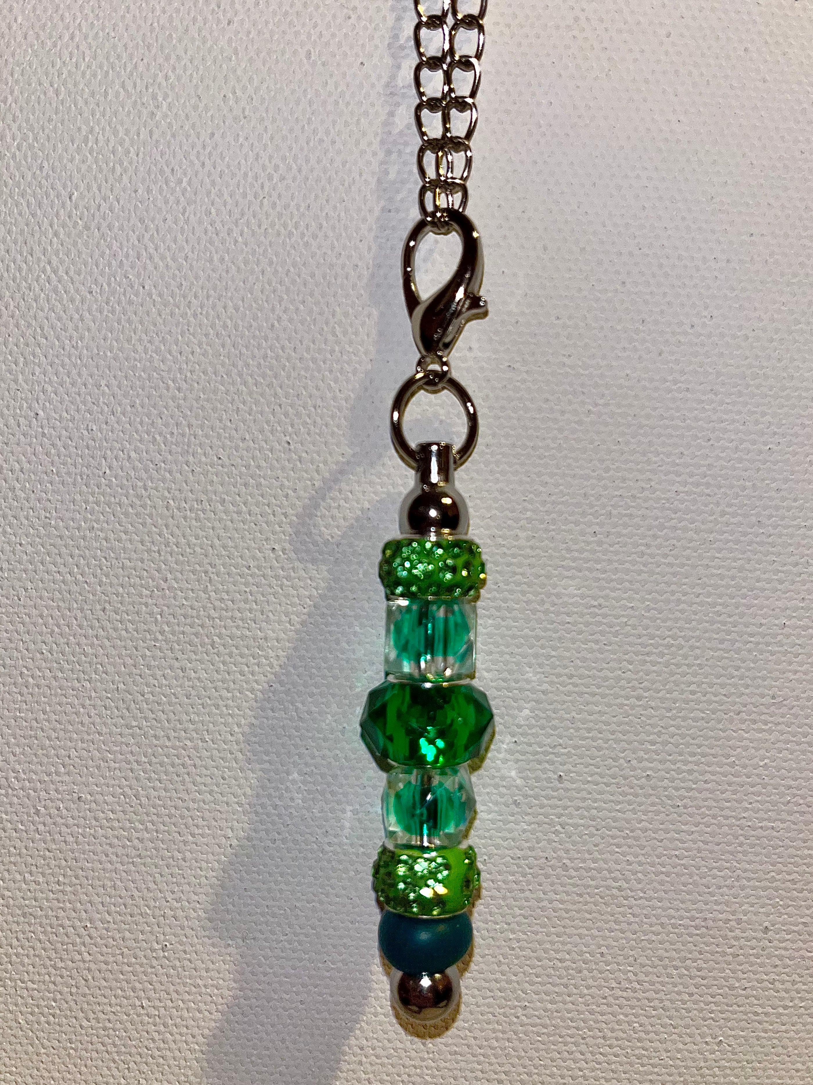4-Tone Green Crystal, Rhinestone and Faceted Bead Cup Charm on Silver Hardware