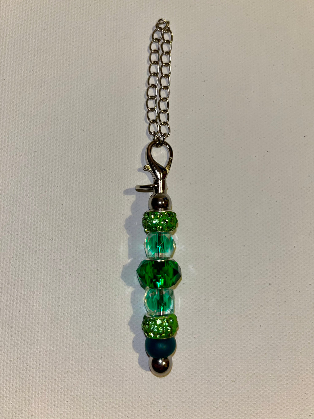 4-Tone Green Crystal, Rhinestone and Faceted Bead Cup Charm on Silver Hardware