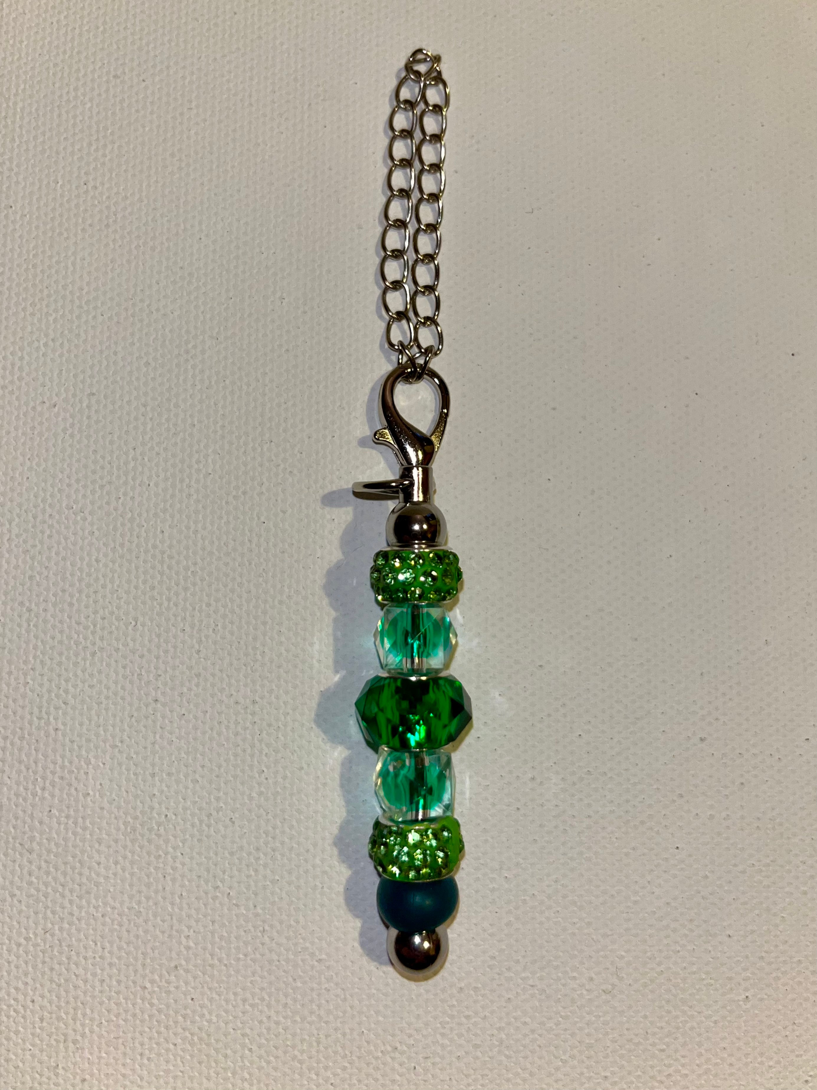 4-Tone Green Crystal, Rhinestone and Faceted Bead Cup Charm on Silver Hardware