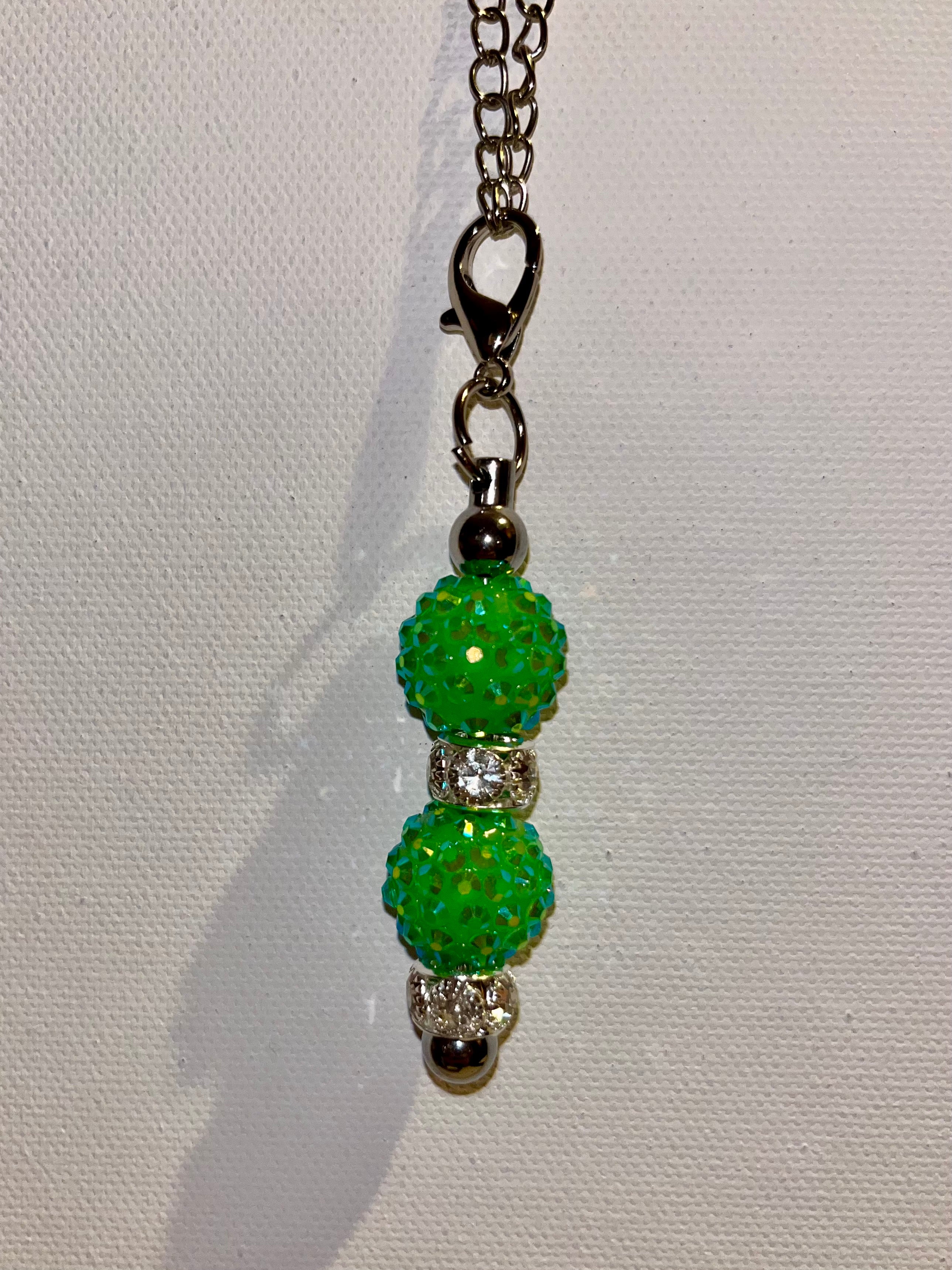 Silver tone Cup Charm w/Green Pavé Focal Bead w/Rhinestone & Pearl Accents