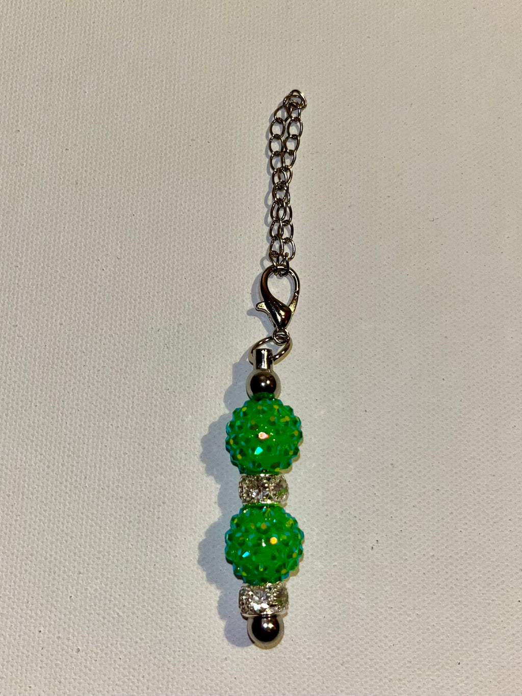 Silver tone Cup Charm w/Green Pavé Focal Bead w/Rhinestone & Pearl Accents