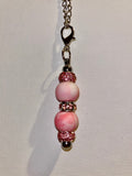 Delicate Pink Beaded Cup Charm w/Marbled Pink Beads & Pink Rhinestone Accents