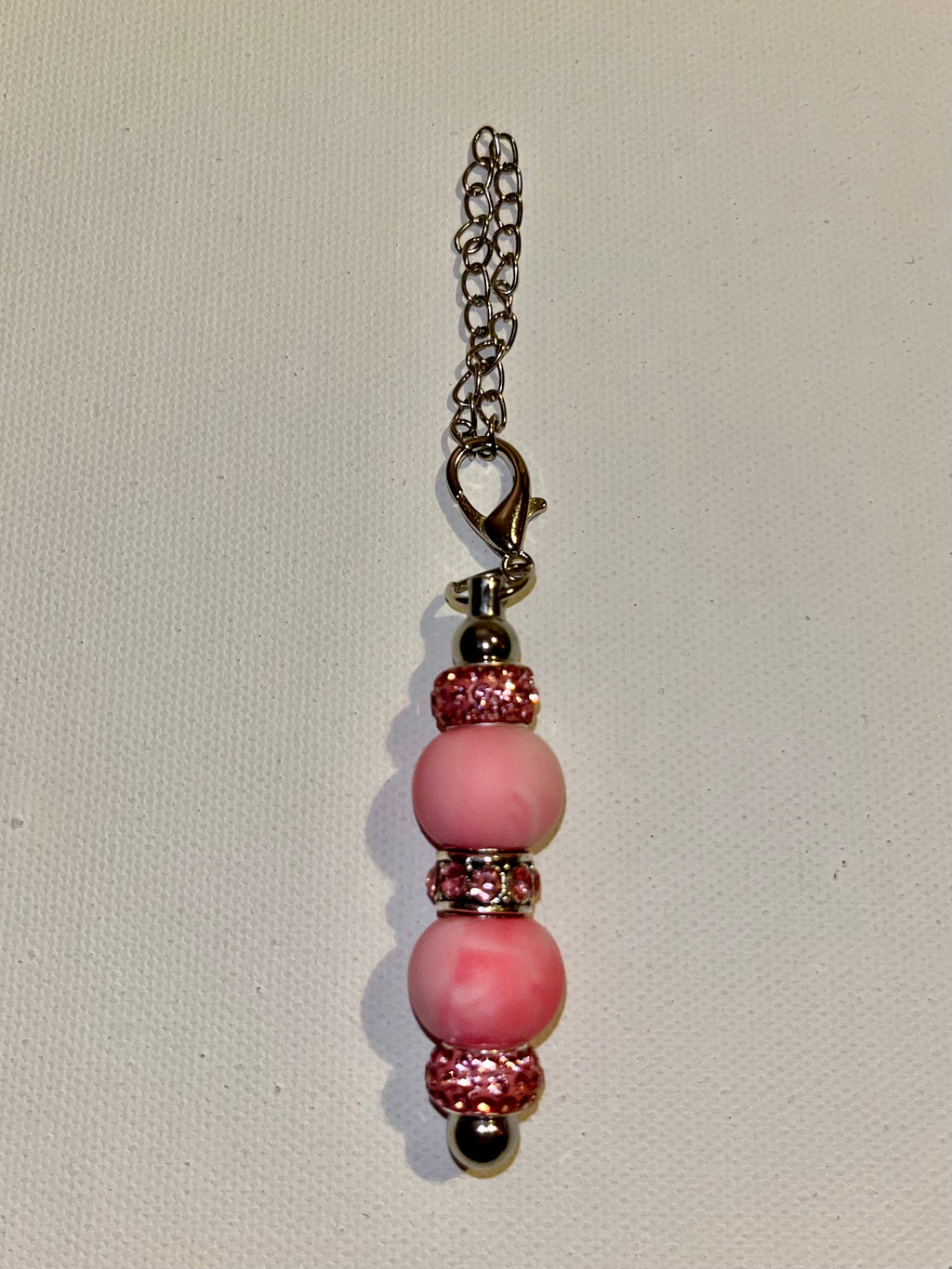 Delicate Pink Beaded Cup Charm w/Marbled Pink Beads & Pink Rhinestone Accents