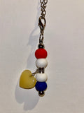 Beaded Red/White/Blue w/Yellow-Gold Stone Heart Cup Charm