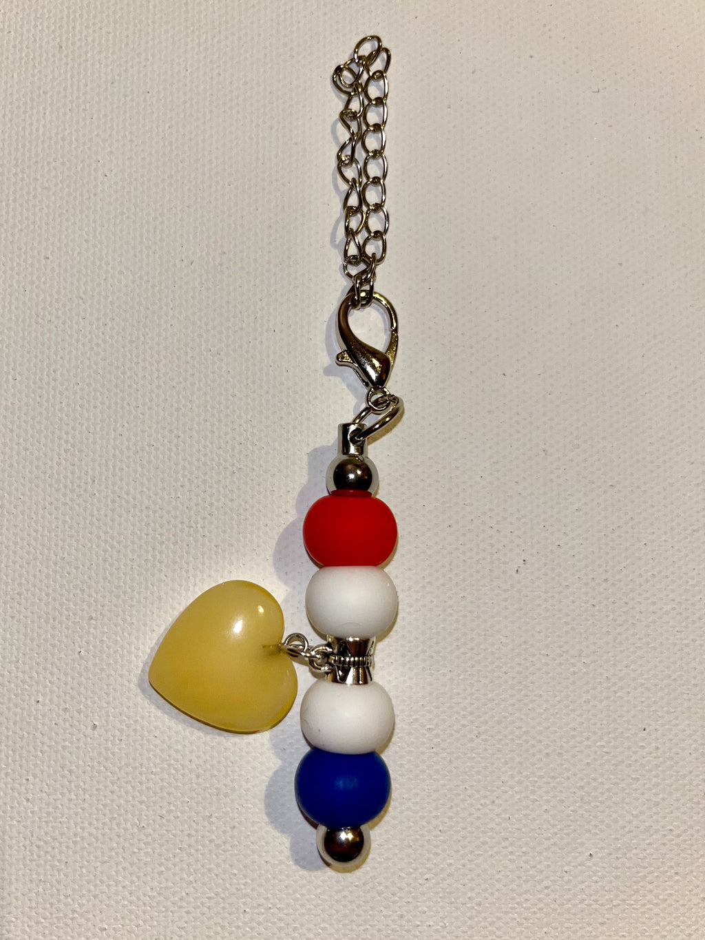 Beaded Red/White/Blue w/Yellow-Gold Stone Heart Cup Charm