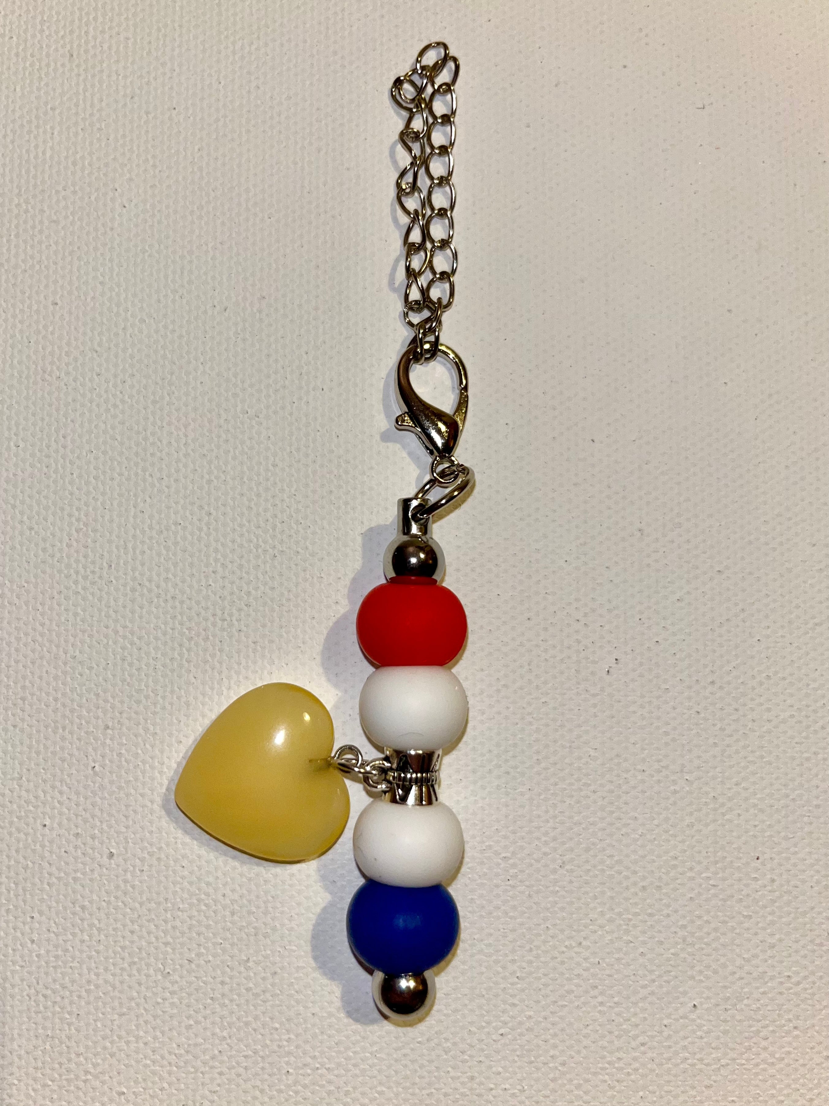 Beaded Red/White/Blue w/Yellow-Gold Stone Heart Cup Charm