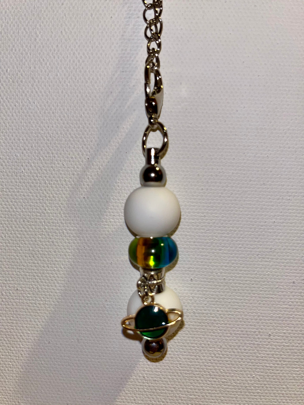 Galaxy-Inspired Cup Charm w/White Silicone Beads & Iridescent Accents