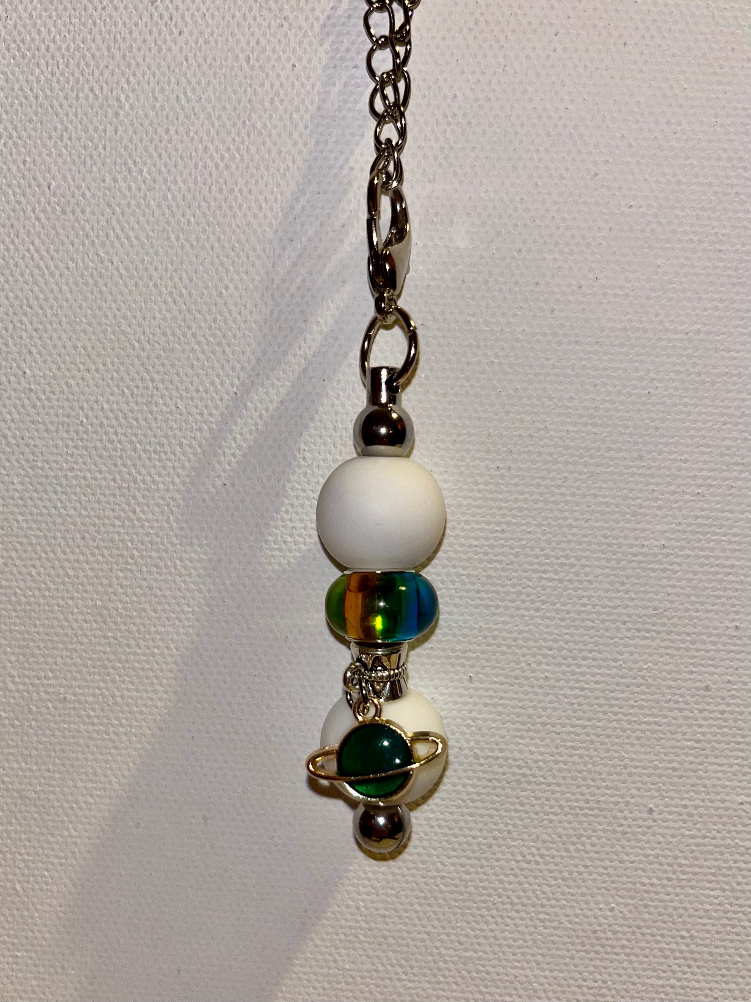 Galaxy-Inspired Cup Charm w/White Silicone Beads & Iridescent Accents