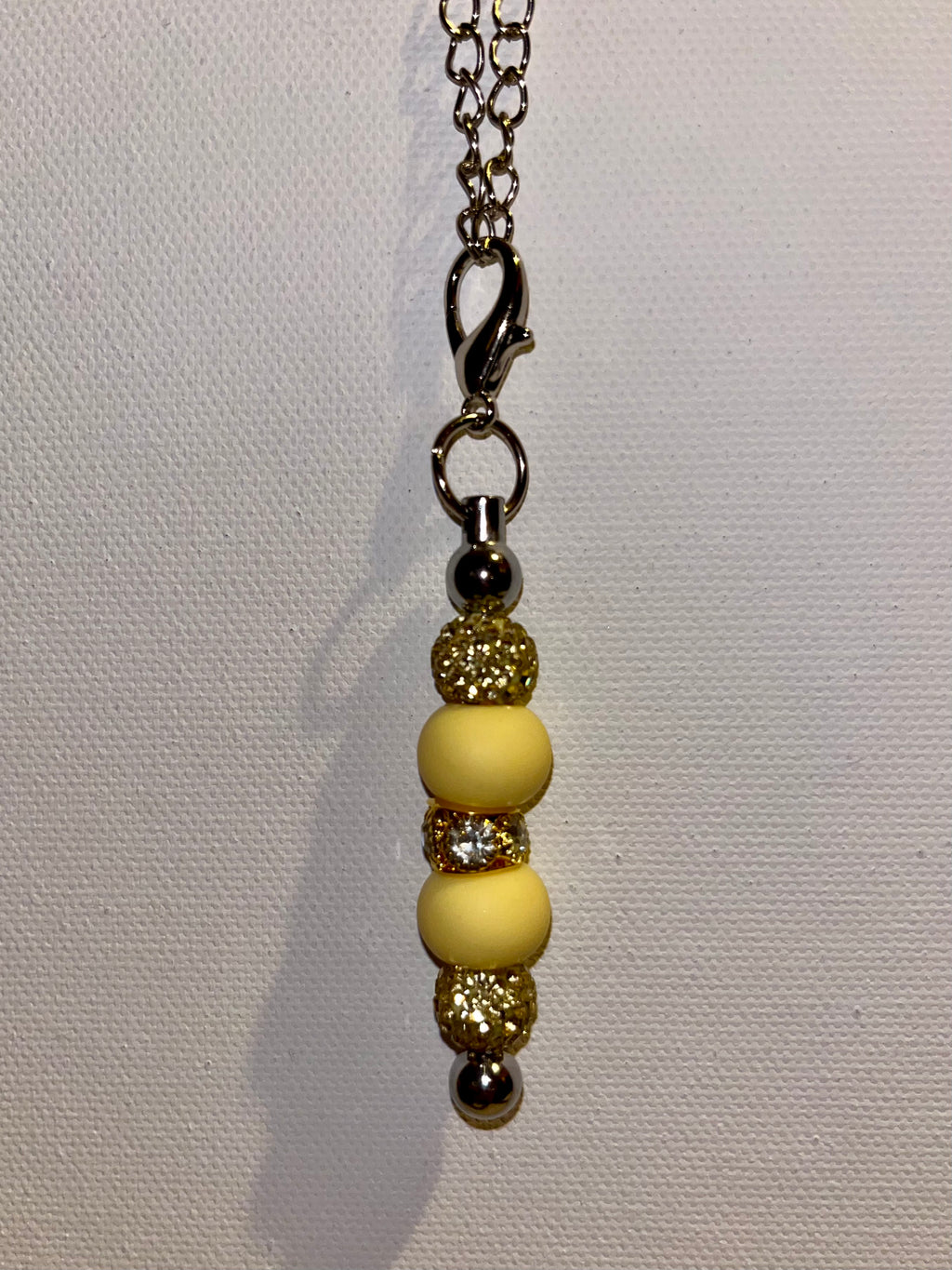 Yellow & Gold Beaded Cup Charm w/Gold Rhinestone Accents