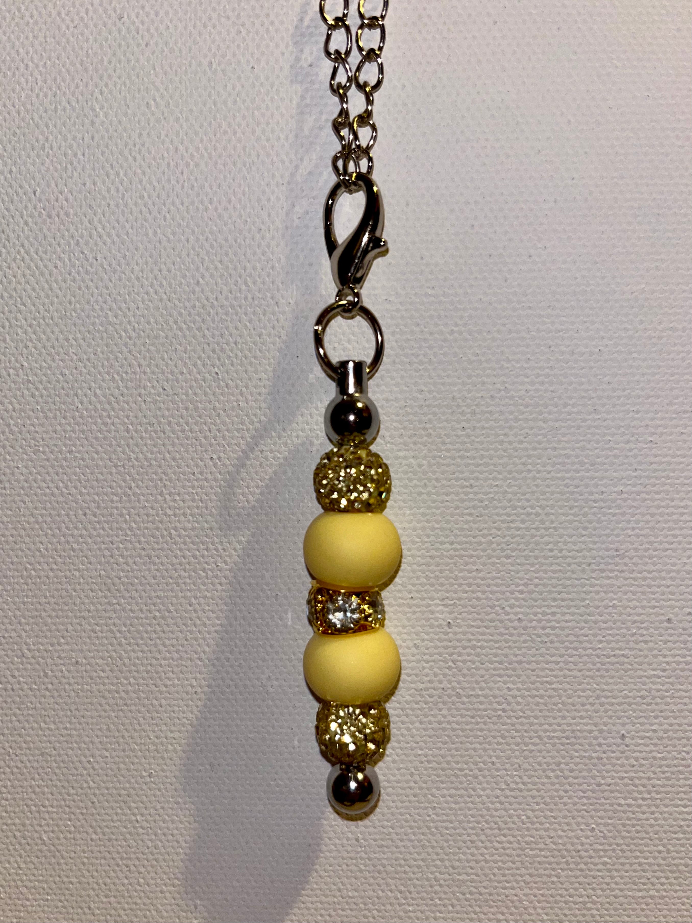 Yellow & Gold Beaded Cup Charm w/Gold Rhinestone Accents