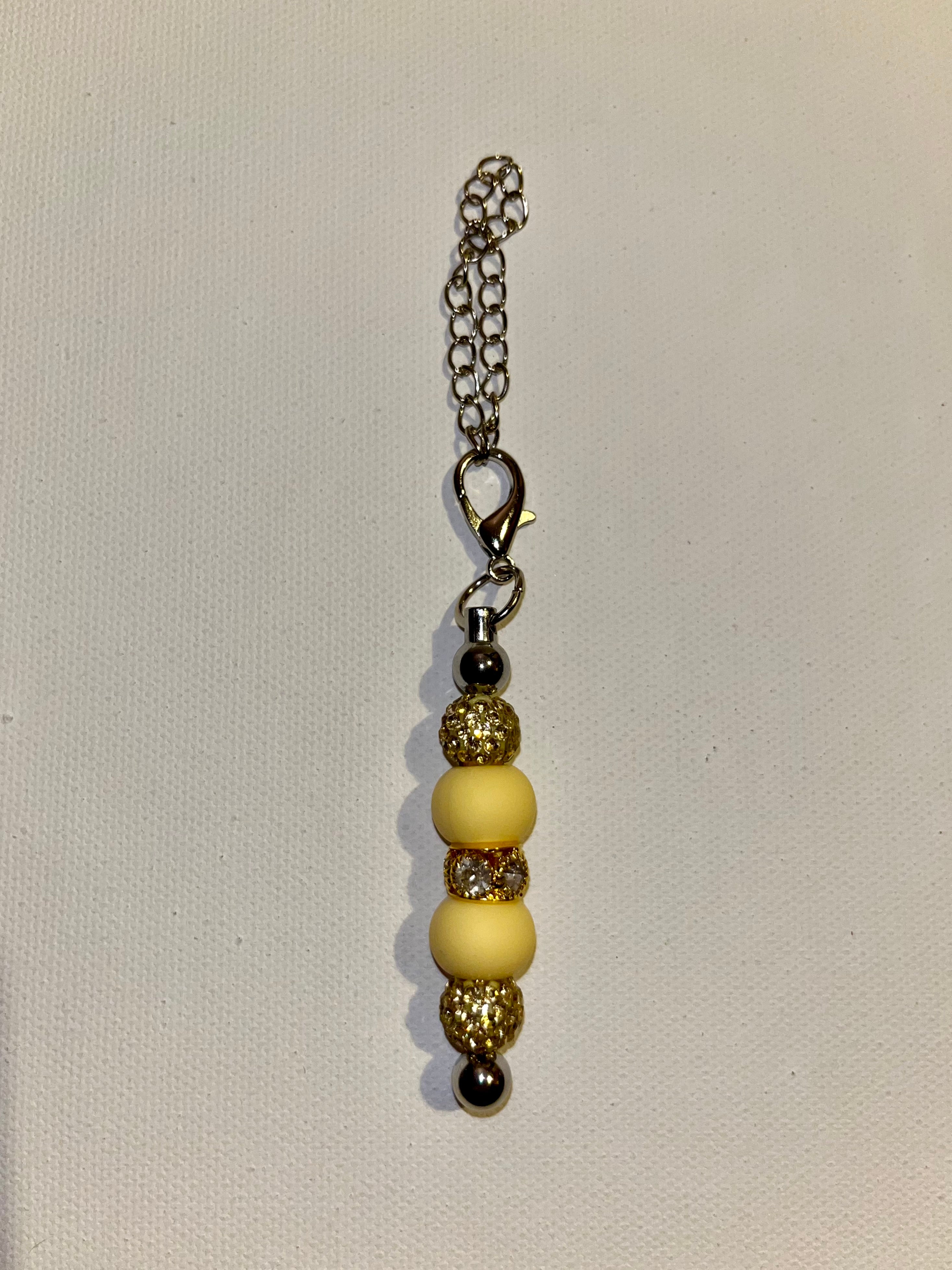 Yellow & Gold Beaded Cup Charm w/Gold Rhinestone Accents