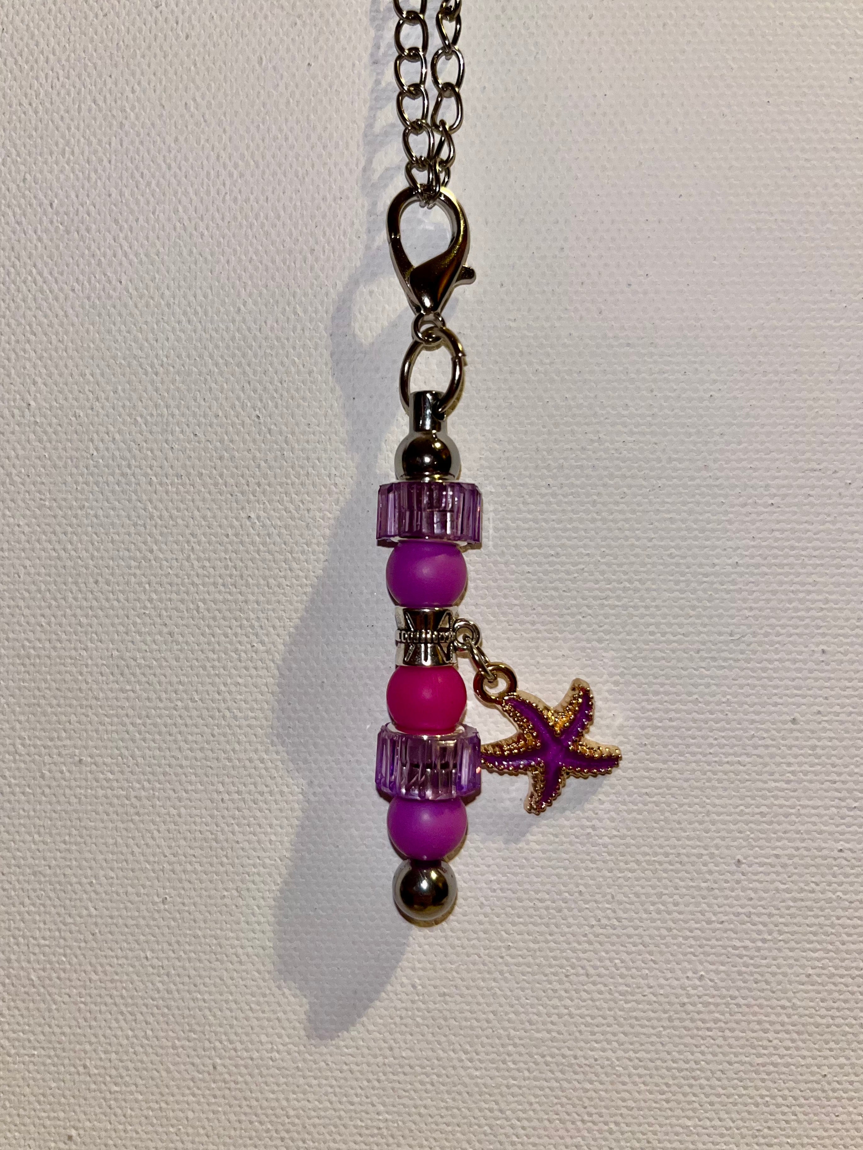 Cup Charm w/Fuchsia Faceted Beads/Enamel Starfish, Pink & Fuchsia Silicone Beads